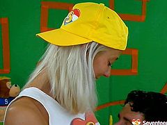 Well, this blond haired nympho has a voracious and strong appetite for sex. So kinky slim teen in white tops rubs dude's cock to cause the boner. Wondrous chick with sweet tits stimulates her wet pussy with a dildo right on the bunk bed and moans of delight right away.
