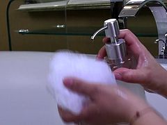 Check out my naughty slut Enrica. This mature whore can behave even when she's in the bathtub. Enrica slowly rubs her body with that bath sponge. Yeah she likes that and massages her tits, belly and those hot thighs. Let's see if she's gonna pay some attention to that muffin between her thighs.