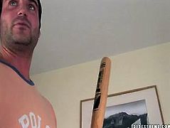 Lustful slut Avril is filming in dirty porn clip. She bends over the couch getting nailed with baseball bat from behind. Then, she poke sher twat with the stick.