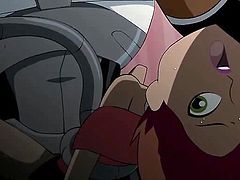 The rest of the Teen Titans are out fighting crime and Cyborg and and Starfire are at home having nasty sex. He sticks his mechanical cock and tentacle inside her magical pussy and stretches it out far and wide. His cock is dripping and so is her moist pussy.
