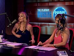 This sexy young thing is on the Playboy morning show showing off her costume as Eve. She says she likes appletinis instead of apples. The hosts love her costume and like looking at her cute, slender frame.