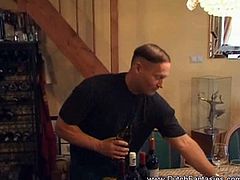 Horny mature lady with huge tits has some wine and thn gets down and dirty with her man. Her huge tits bounce as she rides that cock hard.