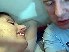 Watch this hot and horny hairy granny joins young couple while they are fucking.She don't hold back and joins in with them.They all enjoy together on the bed toying and sucking.
