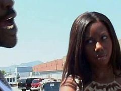 Straight and long haired amateur black nympho is seduced for casual sex