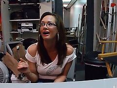 Stunning brunette milf Tory Lane enjoys in giving a hot blowjob session and playing with her big bazookas in front of the camera in the back room during her amateur casting