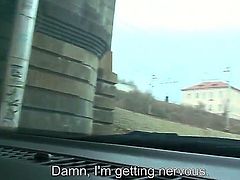 Obscene slag Natali Blue takes a ride in a taxi and pays the driver by sucking his hard cock