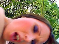 Oh, what a great banging is before you! Passionate hottie is getting nailed very well right near swimming pool. She sucks cock nicely before getting her twat nailed.