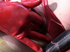 Mystifying woman wearing rubber costume is pleasing her wet clam leaning on a bike. Then she bends over the bike exposing her privates from behind. Lusty BBW hottie inserts her finger inside wet clam masturbating passionately outdoor.