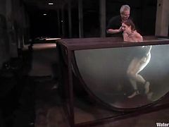 This smoking hot redhead bunny Sabrina Fox is being painsulted so hard. She gets tied up and then thrown in the immersion tank!