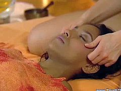 Young ebony enjoys a nice lesbian massage. Her hot body is oiled up and her friend is massaging her pussy and tits in a tantric way!