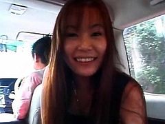 Nympho Japanese MILF proving dick sucking skills in a car