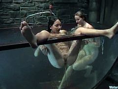 Delilah Strong and Keeani Lei get bound in a basement. Then thee enjoy being fucked with dildos and get drowned afterwards.