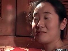 Skinny Asian strips and blows him