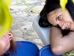 Sweeties are in need to stimulate their warm pussies in sexy outdoor masturbation