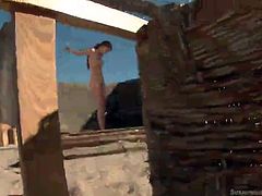 Lyla is tied up and tortured behind enemy lines. Two soldiers, including private James, are going to sexually take advantage of her. Her face is shoved in the sand and her hands are bound. James takes his big cock and sticks it inside of her tight vagina. He pounds her hard and she screams.