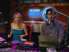 On this episode of the Playboy morning show the host starts things off by pulling her top down and showing her tits. Then the sexy female guests exchange Christmas gifts and rub their pussies together.