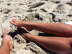 Our guy is trying to convince this black haired sexy babe while she lying on the beach and enjoying the sun. When she is fully convinced the big dick guy is taking her to a quite place where she reveals her big tits and shaved cunt. Then she is stuffing her pretty mouth with my huge man meat.