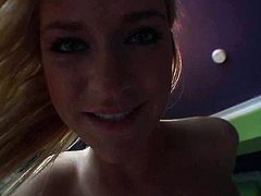 Slender blond student is quite experienced in sex, so giving a deepthroat to a long hard penis is not a problem for her like in this particular pov sex scene before she tops a horny dude for a ride in cowgirl style.