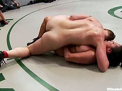 Nude brunette girls fight in Ultimate Surrender tournament. Шn the heat of the battle they start to finger each others pussies.