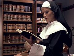 Kinky chick in nun outfit does some nasty things with two teens in school uniform. These girls lick each others pussies and then get clothespinned.