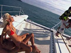 Boroka Balls and Sahara Knite are having some good time with two dudes on a yacht. The men make the chicks suck their dicks and then fuck the hussies as hard as they can.