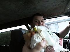 Senora with big ass lets guy stick his beefy snake in her mouth