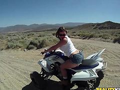 Amateur blonde babe gets fucked on an all-terrain vehicle by a randy dude in a missionary position. Have a look at this outdoors hardcore fuck!