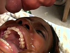 Sweet ebony Lady is sucking and swallowing