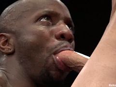 A black gay gets his mouth and ass pounded hard by his buddy on tatami