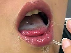 Impressive asian beauty gets nailed right and covered in warm jizz