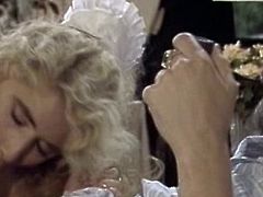 Horny and beautiful blonde maid loves sucking and fucking her master in vintage porn scene