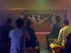 Amazing Vanessa Hill makes an erotic show for some guys. Then she also sucks their dicks and gets double penetrated.
