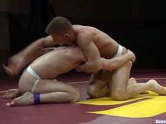 Dayton O'Connor and Steve Sterling are having a struggle on tatami. They beat each other mercilessly and then the winner pokes his dick into the loser's mouth and amazing tight butt.