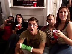 Watch these hot and horny college students having a hardcore party enjoyment.Big tits and round asses babes sucking huge and hard cocks before getting fucked and cummed in this awesome hardcore party.