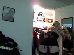 Sexy Blond Tasha Dances in Black Skirt Corset Crossdresser