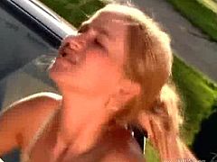VideosZ brings you an amazing free porn video where you can see a wild blonde teen sucks cock and gets fucked hard on the hood of a black car in this nasty free porn video.