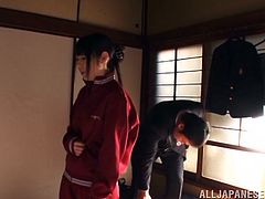 Salacious Japanese chick Ruka Kanae is having fun with some man indoors. She strips and moves her legs wide apart and lets the man watch her masturbating her snatch.