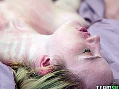 This sex-starved chick needs a proper fucking. She climbs on top of her lover and rides him passionately in cowgirl position. Then he fucks her juicy pussy in missionary position.