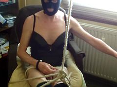 black nylon mask and selfbondage