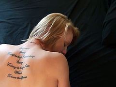 Blonde bitch screams loud when she is fucked in her tight vagina, she gets that dick deep and hard before he cum on her lovely face.
