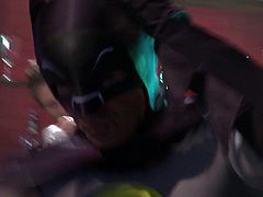 Blonde minx seduces Batman is a bar. She reveals his dick out of his Batman costumes. Slutty bitch takes the rod in her mouth. She sucks the rod properly. This porn parody clip is presented by Wicked studio.