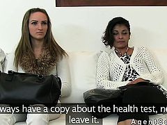 Lesbian amateur girls fucked by fakeagent on couch