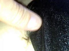 long pubic hairs hainging out of black silk pantys