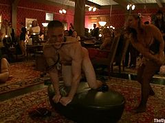 Lewd blonde Iona Grace is having fun with some guys in the presence of many people. She spreads her legs wide and gets her cunt and ass toyed and fisted like never before.