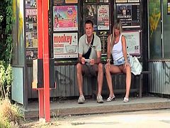 This horny babe was waiting for a bus but soon one other guy came to join her in the bus stops and she began to seduce him by placing his hand on her pussy.Watch how this dude fucks her on the bus stop and other outdoor places.