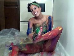 Dude, look at her perfect fuckin' big natural boobs in the paint! So beautiful and excited. Why you still sitting? Let's jerk off on this ChickPass Network body art xxx video!