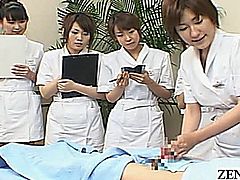 The booming Japanese relaxation industry has spawned countless types of spas some geared towards men who wish to look beautiful down south such as shown in a training demonstration at the CFNM handjob beauty salon where clothed trainees take notes while watching a sample treatment with subtitles