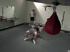 Christian Owen gets tied up and blindfolded by Wolf Hudson. After that Christian gets his dick sucked and ass fucked rough.