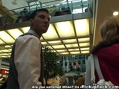 This blonde Euro cutie gets approached on the street and talked into going to a public bathroom and giving a double blowjob for cash, will she do it? Check it out for yourself in this free tube video.