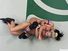 Nasty girls fight in the ring and then have an amazing lesbian sex. These chicks lick and also finger their sweaty pussies in front of a public.